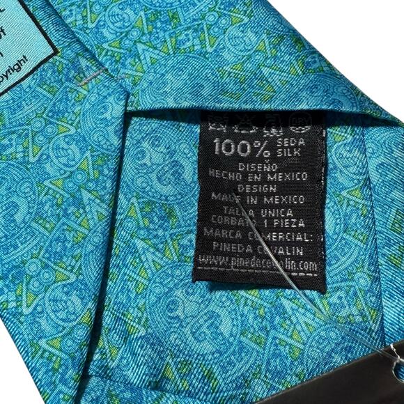 NEW Pineda Covalin 100% Silk Tie Piedra Del Sol Sun Stone Mexico Turquoise Blue - Picture 10 of 11